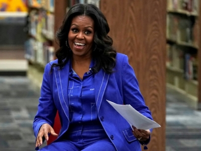 Michelle Obama em debate em Chicago, em 12 de novembro de 2018 JIM YOUNG